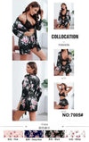 Women's 3-Piece Satin Floral Sleepwear Set with Lace Bralette, Shorts, and Robe.