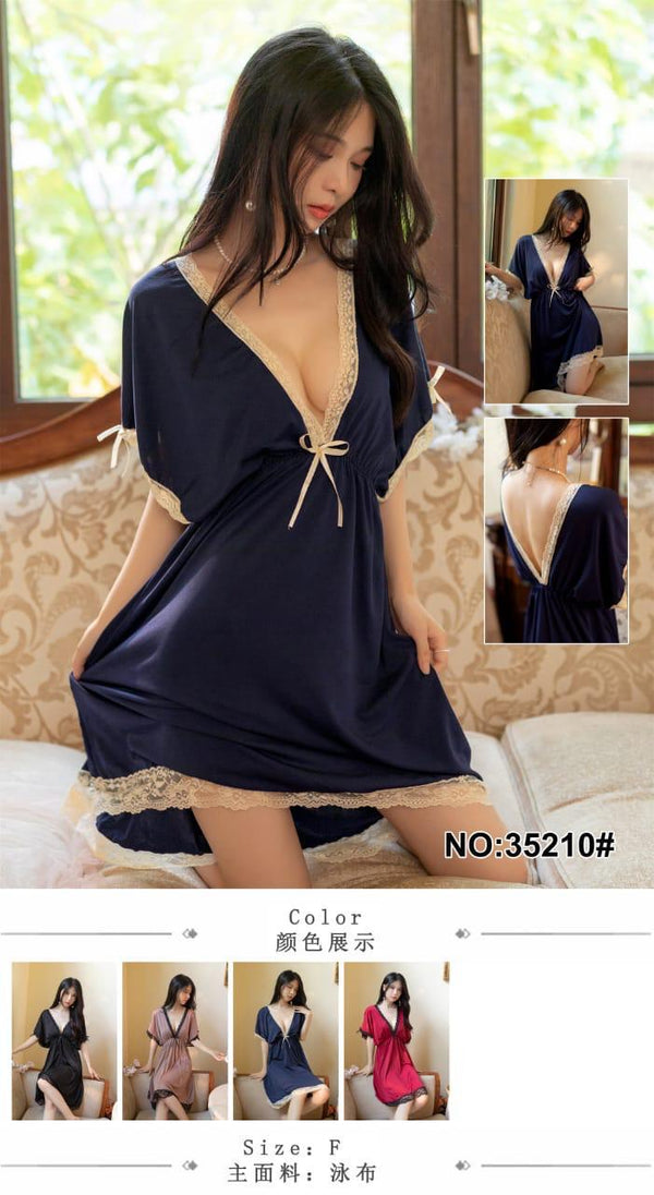 Elegant V-Neck Silk-Look Night Dress for Women