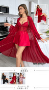 Women Robe Lingerie Set Lace V-Neck Cami Dress with Transparent Mesh Night Gown Robe.