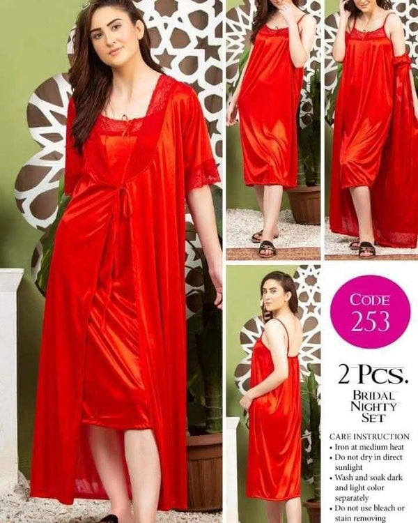 2 Piece Women's Top Relaxing Soft Silk Sleepwear (NN-252-Red)