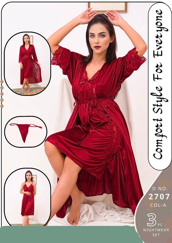 New 3 PCS Short Gown Nighty Set