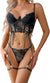 Avidlove Women's Lingerie 4 Piece Garter Lingerie Floral Lace Bra and Panty Sets with Underwire