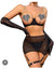 Black Mesh Crystal Heart Chain Cut-Out Lingerie 4-Piece Set with Glove