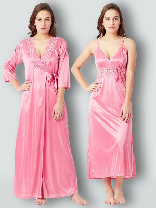 Women Pink Maxi Nighty with Robe Home / Night Wear / Hot Nighty Dress