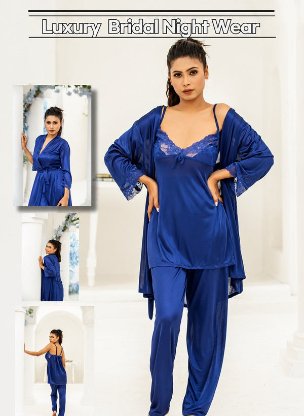 PREMIUM QUALITY .HIGH QUALITY GSM USE. 3 PIECE NIGHTWEAR . 7 COLOURS .Stuff=SILK FREE SIZE28 TO 38 BREAST SIZE EASILY WEAR.