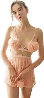 Two-Piece Pink Sheer Mesh Lingerie Sleepwear Set,