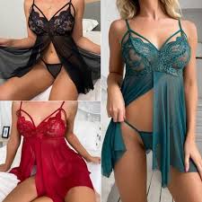 Plus Size Sexy Lingerie for Women Lace Babydoll Floral Mesh Ruffle Sheer Nightgown V Neck Chemise Sleepwear