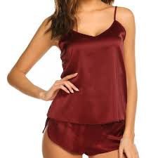 Sajiero Women's Sleeveless Cami Sets, Adjustable Straps, Midnight Glimmer Maroon