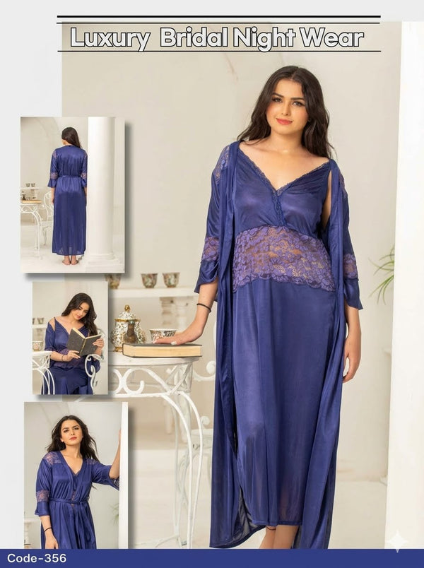 PREMIUM QUALITY .HIGH QUALITY GSM USE. 2 PIECE NIGHTWEAR . LONG INNER+LONG GOWN. 7 COLOURS .Stuff=SILK FREE SIZE28 TO 38 BREAST SIZE EASILY WEAR.