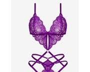 Purple Sheer Lace Teddy Body Suit