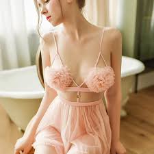 Two-Piece Pink Sheer Mesh Lingerie Sleepwear Set,