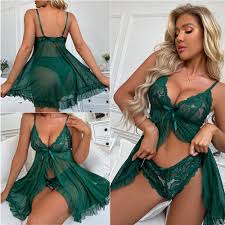 Plus Size Sexy Lingerie for Women Lace Babydoll Floral Mesh Ruffle Sheer Nightgown V Neck Chemise Sleepwear