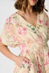 Fleur Haven Dress In Butter Yellow Pink Floral Linen Blend