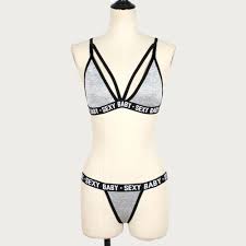 New Women's Bra Set Sports Underwear Girl Sexi Bandage Corset Letter Push Up Bra Lingerie Babydolls Bikini Set
