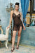 Sheer black mesh babydoll sleepwear chemise. It is designed as lightweight, form-fitting intimate nightwear with distinct design