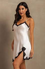 White Satin Lace Trim Night Dress