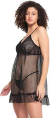 Sheer Black Lace Baby Doll Lingerie Nighty Set.