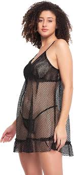 Sheer Black Lace Baby Doll Lingerie Nighty Set.