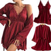 Nightgown,Women Sexy Lace Silk Robe Gown Set Pajamas Set Sleep Dress Bathrobe 2 Piece Robe Sleepwear L Winered (Winered XL)