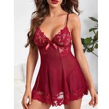 Women's V-Neck Lace Babydoll Lingerie Nightdress.